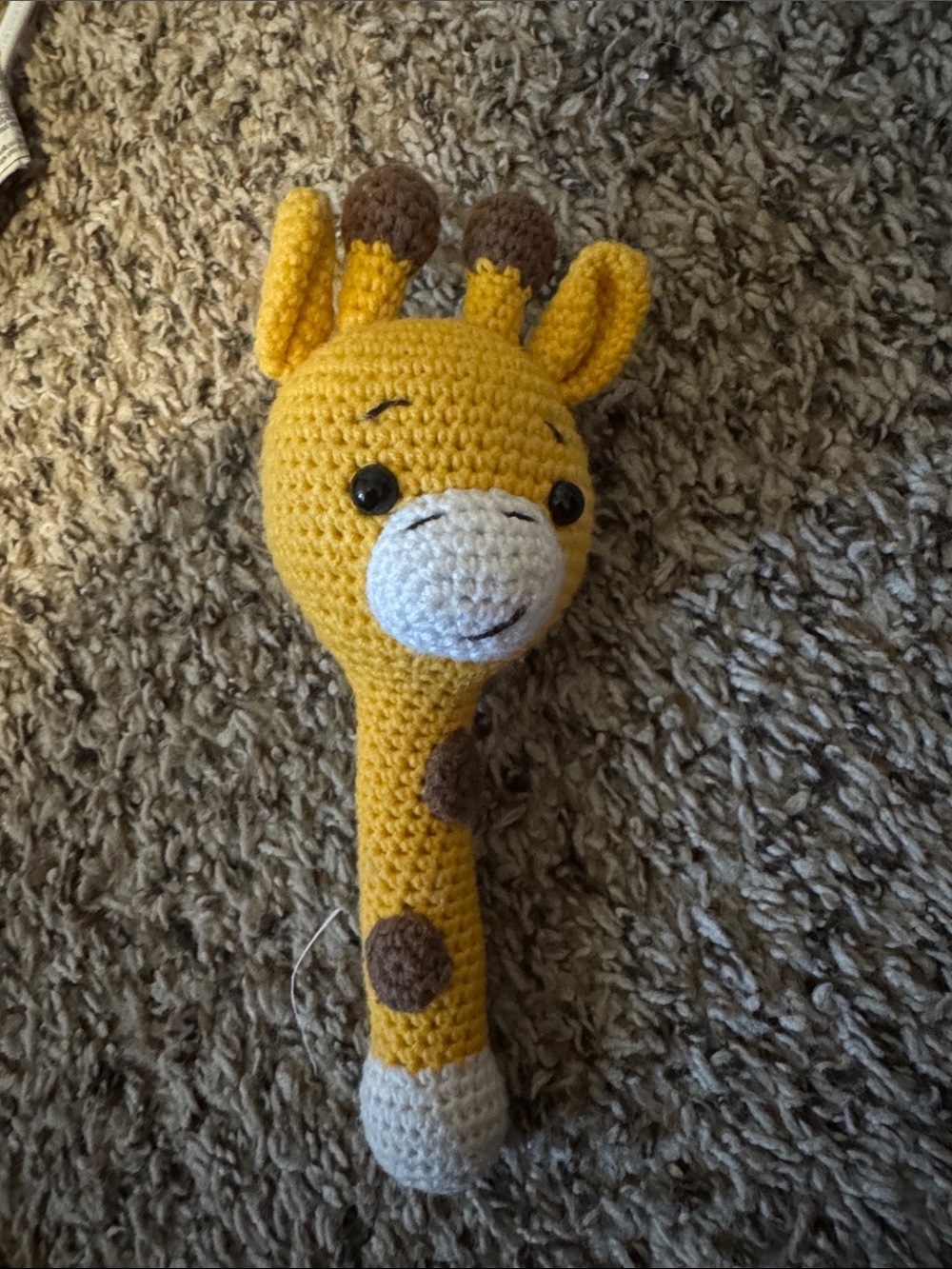 Handmade Yellow Giraffe Crochet Rattle - Cute Baby Toy